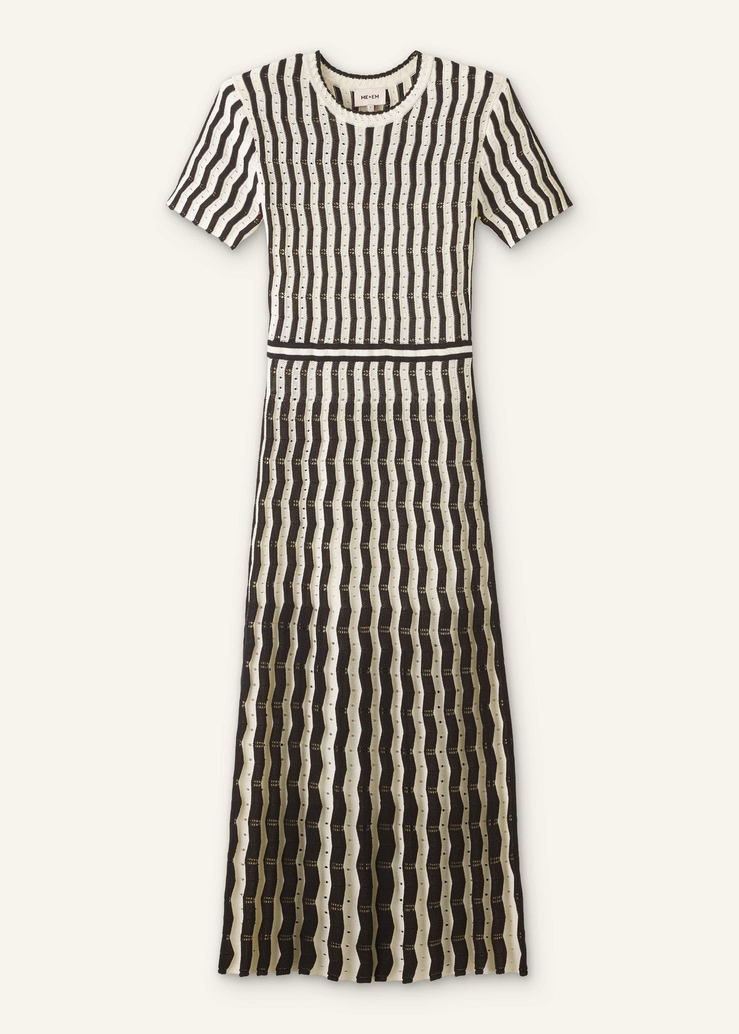 Cream Textured Pointelle Knit Stripe Maxi Dress