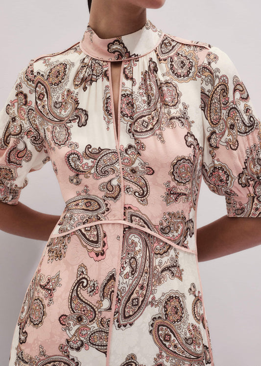 Pink Paisley Print Fit + Flare Maxi Dress