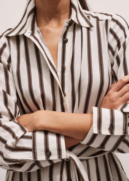 Cream Spring Stripe Maxi Dress + Belt