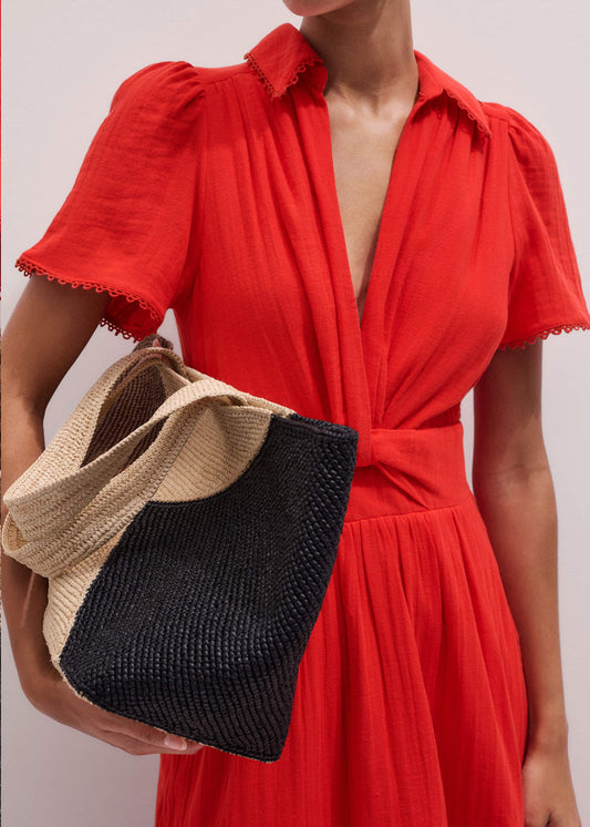 Red Cheesecloth Twist Detail Fit + Flare Maxi Dress
