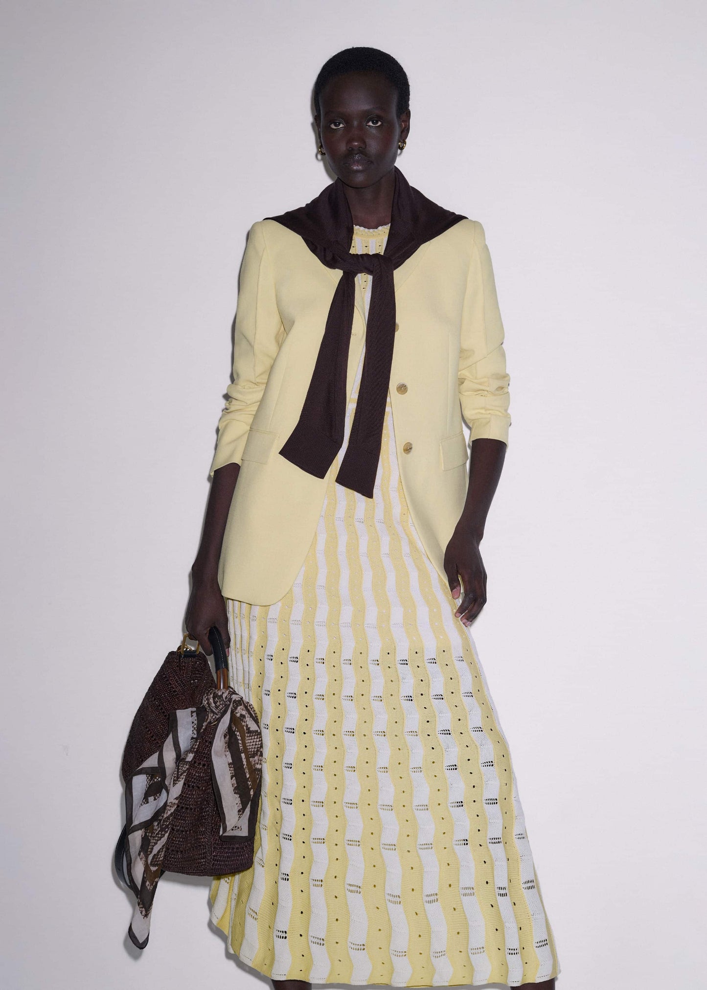 Yellow Textured Pointelle Stripe Knit Maxi Dress