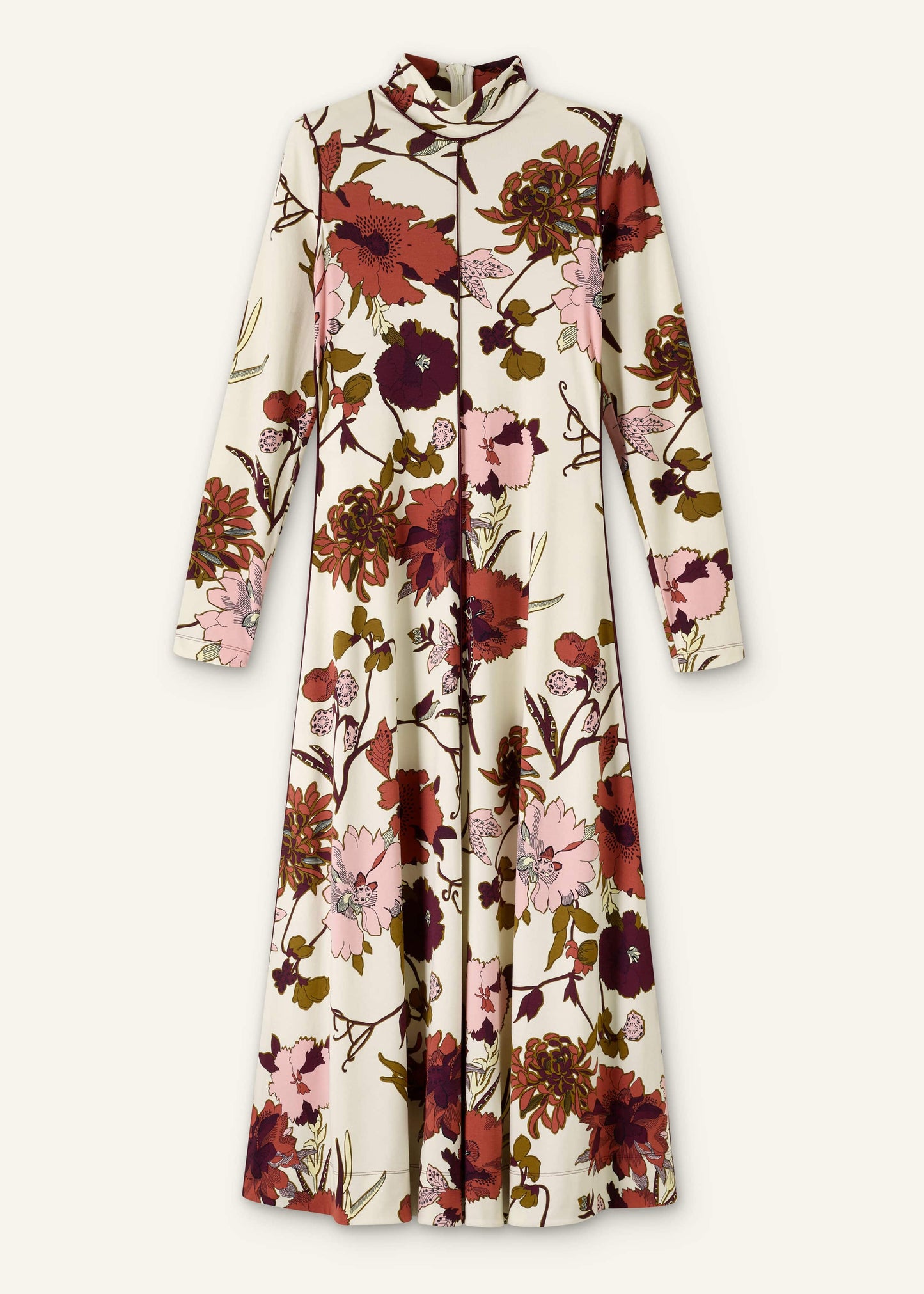 Cream High Neck Jersey Maxi Dress