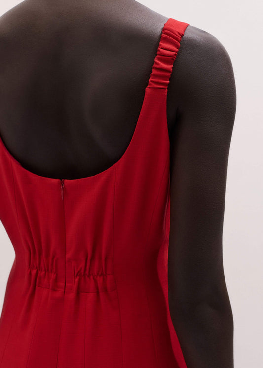 Red Contour Seam Fit + Flare Maxi Dress