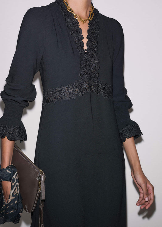 Black Fit + Flare Lace Detail Maxi Dress