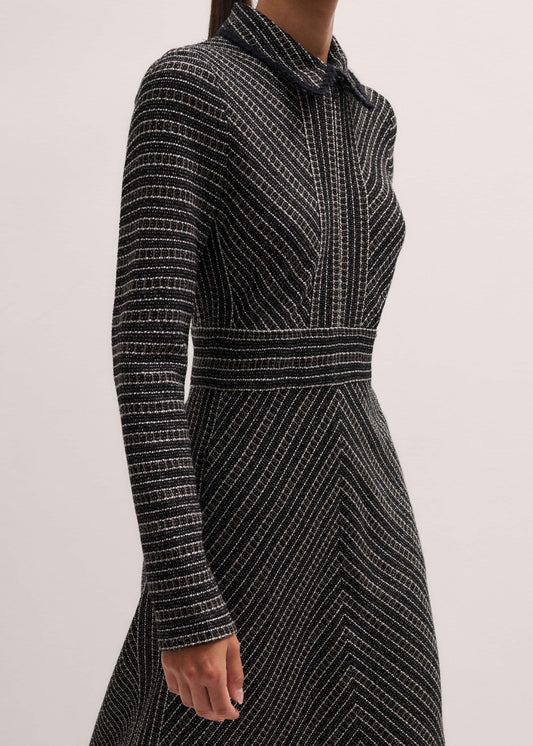 Black Stripe Tweed Midi Dress
