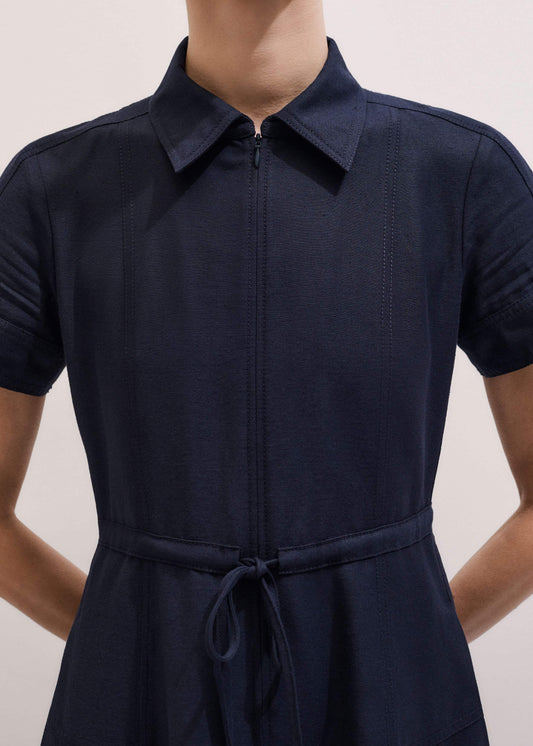 Navy Fit + Flare Shirt Midi Dress