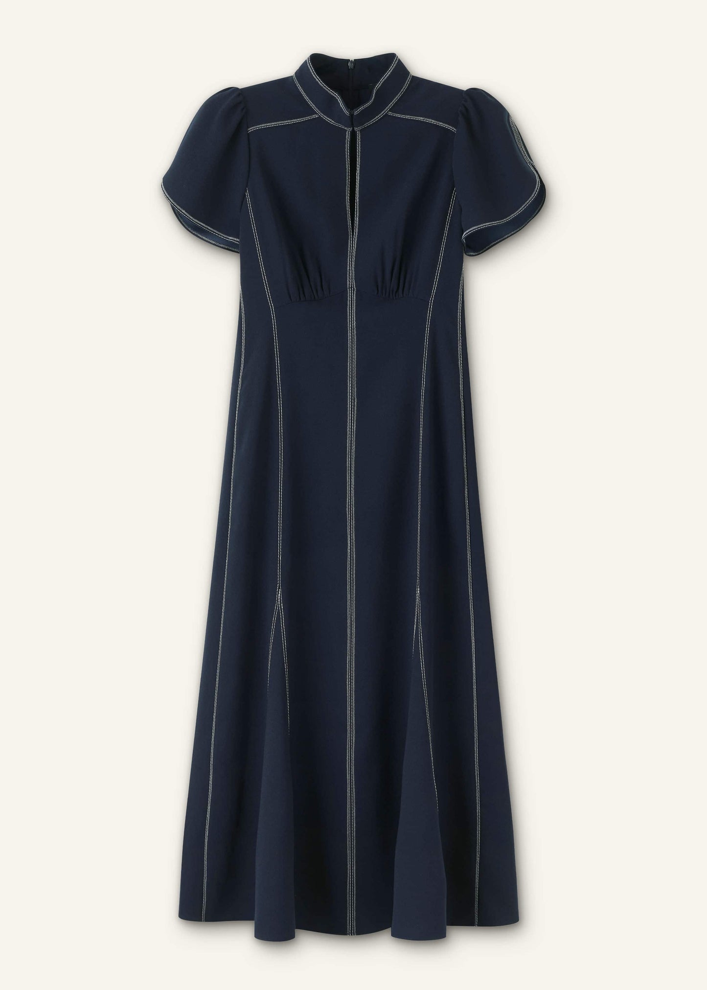 Navy Contrast Stitch Midi Dress