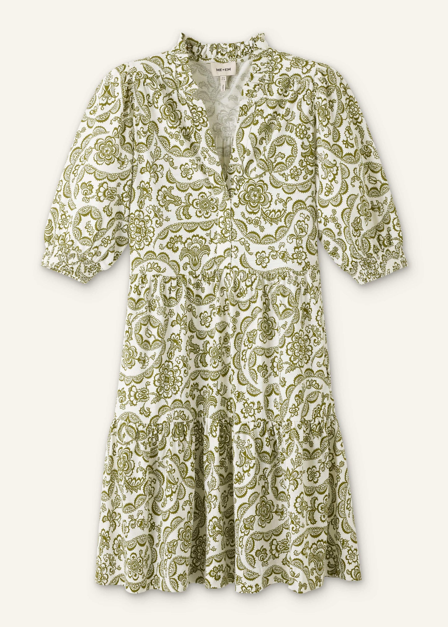 Green Entangled Lace Print Tiered Short Dress