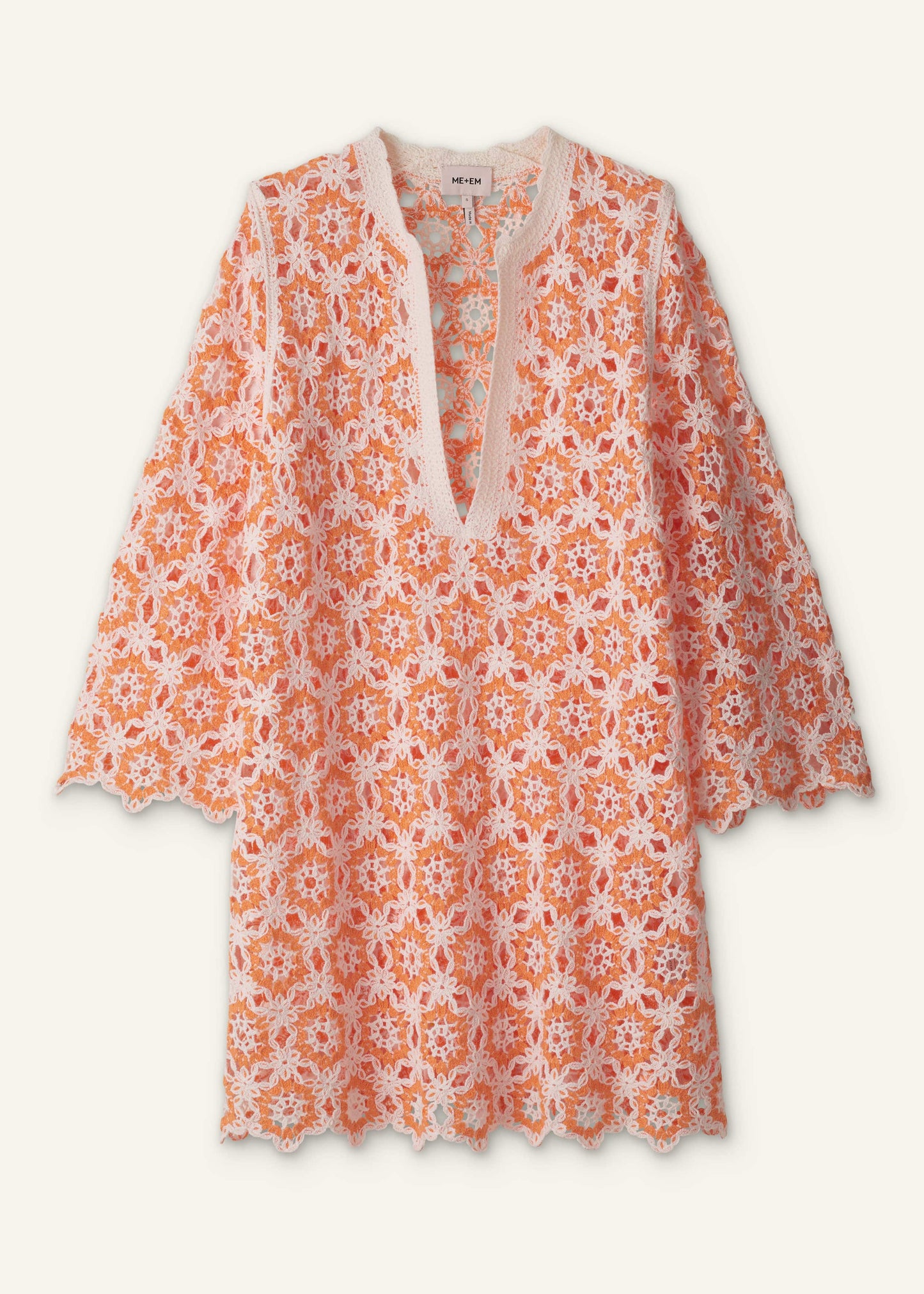 Orange Floral Crochet Mini Beach Dress