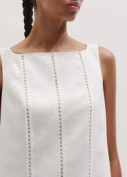 White Crease-Less Linen Embroidered Midi Dress