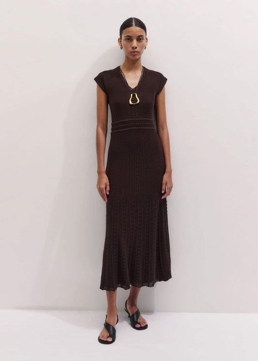 Brown Pointelle Maxi Dress