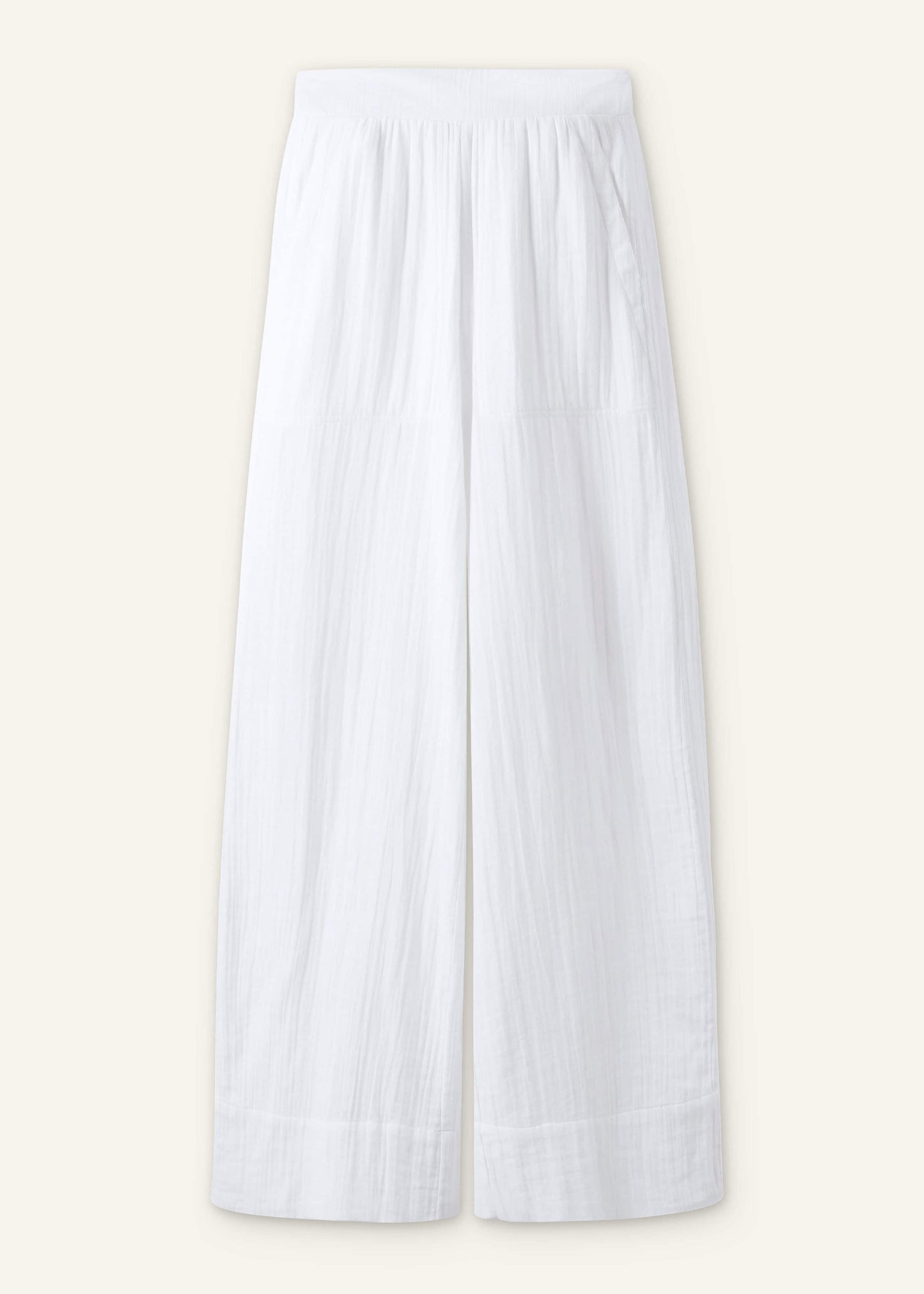 White Cheesecloth Wide-Leg Pant