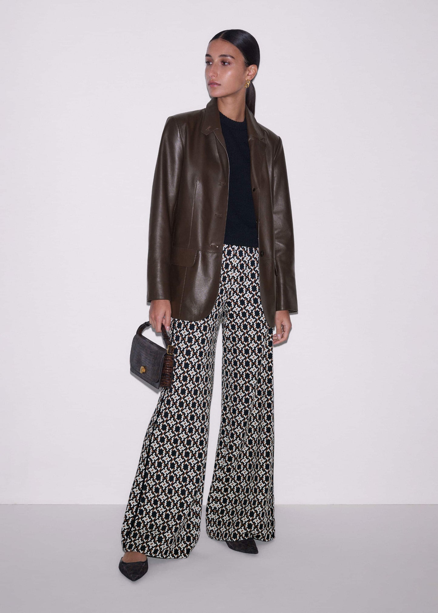 Navy Graphic Jacquard Wide-Leg Pant
