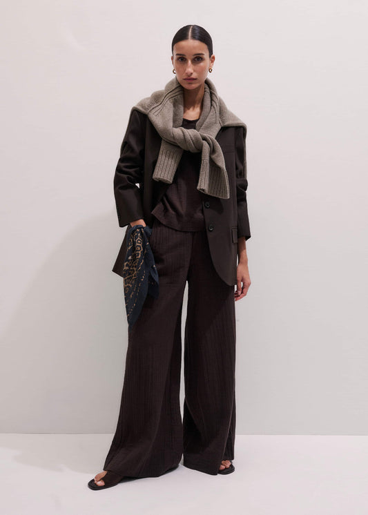 Brown Cheesecloth Wide-Leg Pant