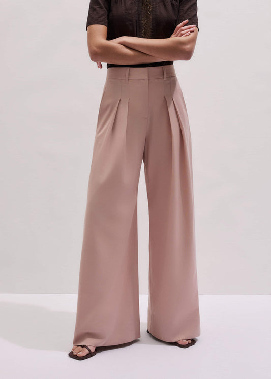 Pink Pleat Wide-Leg Pant