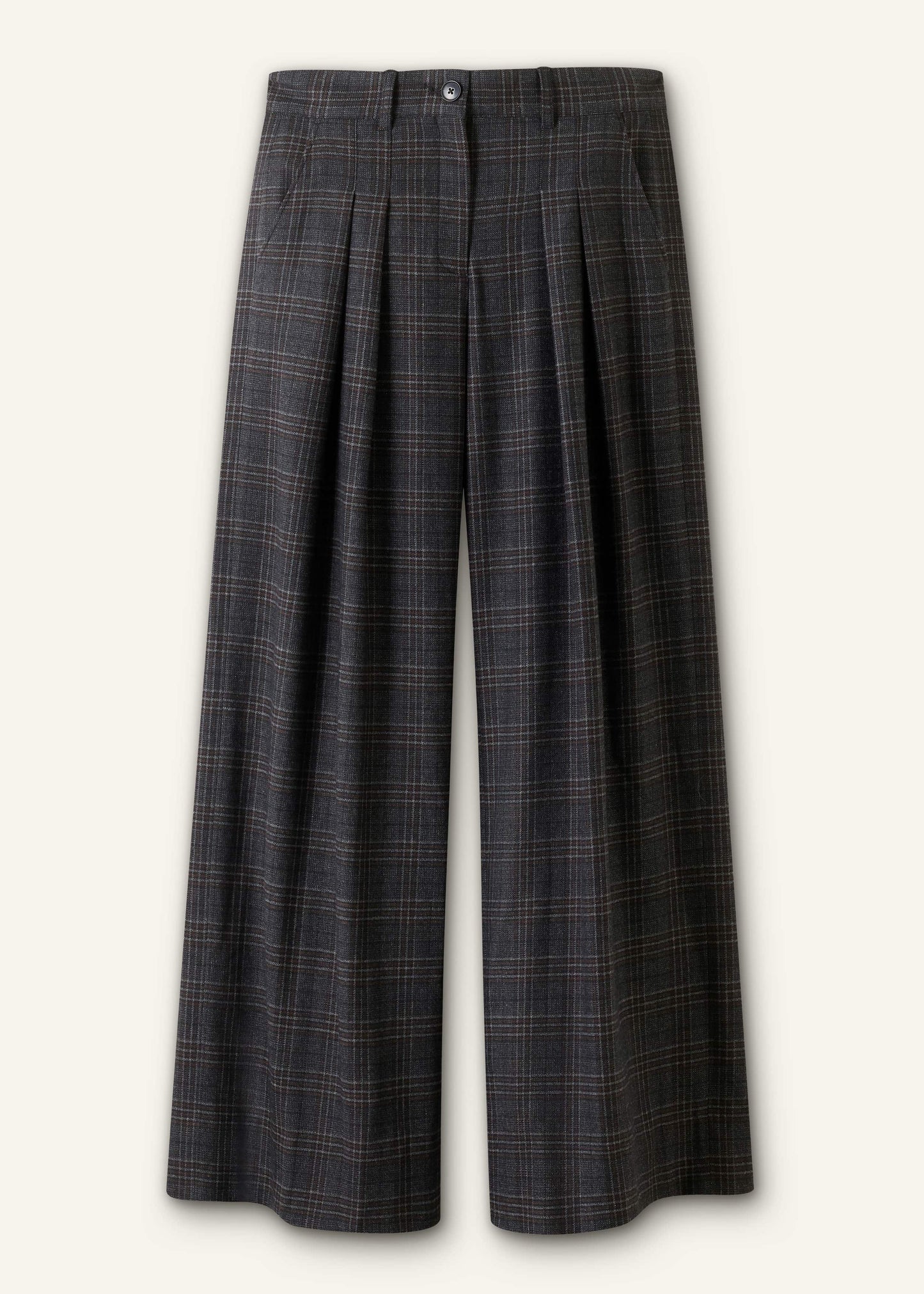 Gray Wool Wide-Leg Double Pleat Trouser