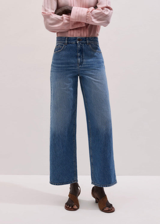 Light Blue Relaxed Straight Crop Jean