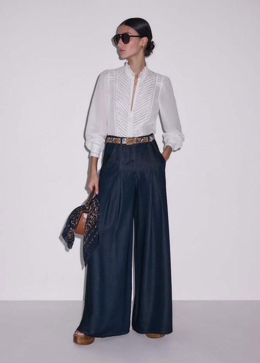 Dark Blue Pleat Very Wide Pant