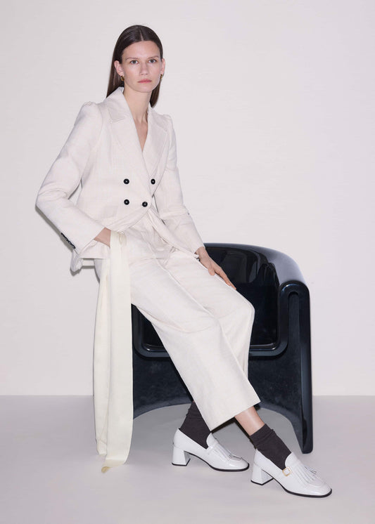 Ivory Textured Straight Crop Pant