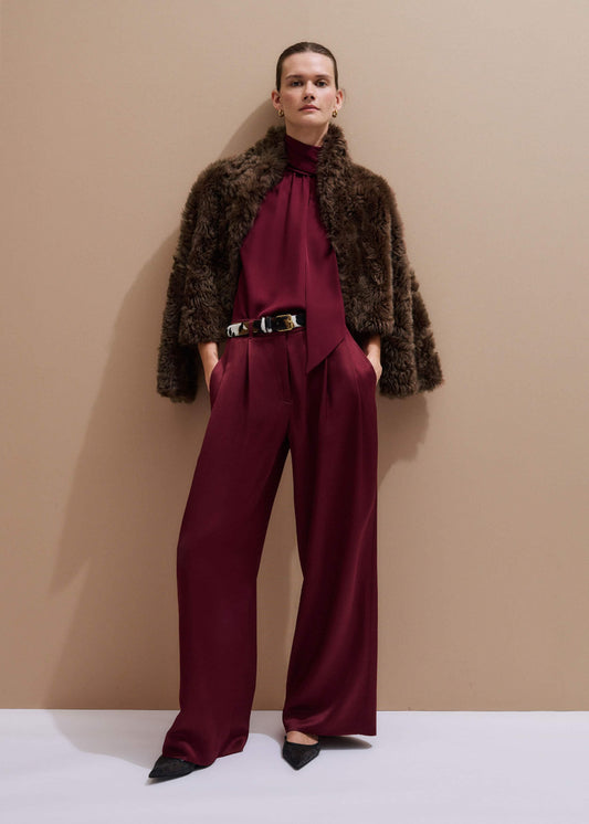 Red Wool Event Ready Pleat Straight-Leg Pant