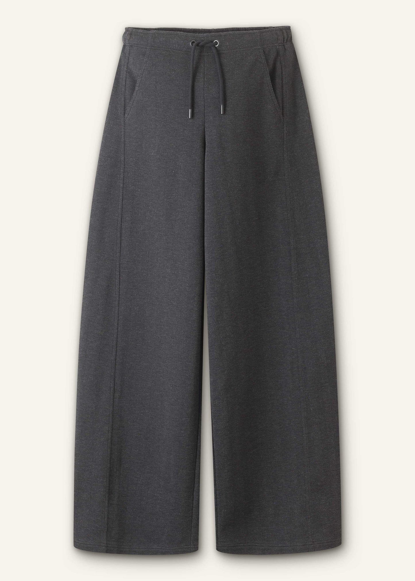 Gray Herringbone Barrel-Leg Pant