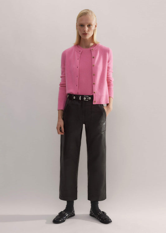 Black Washed Leather Engineered-Leg Pant