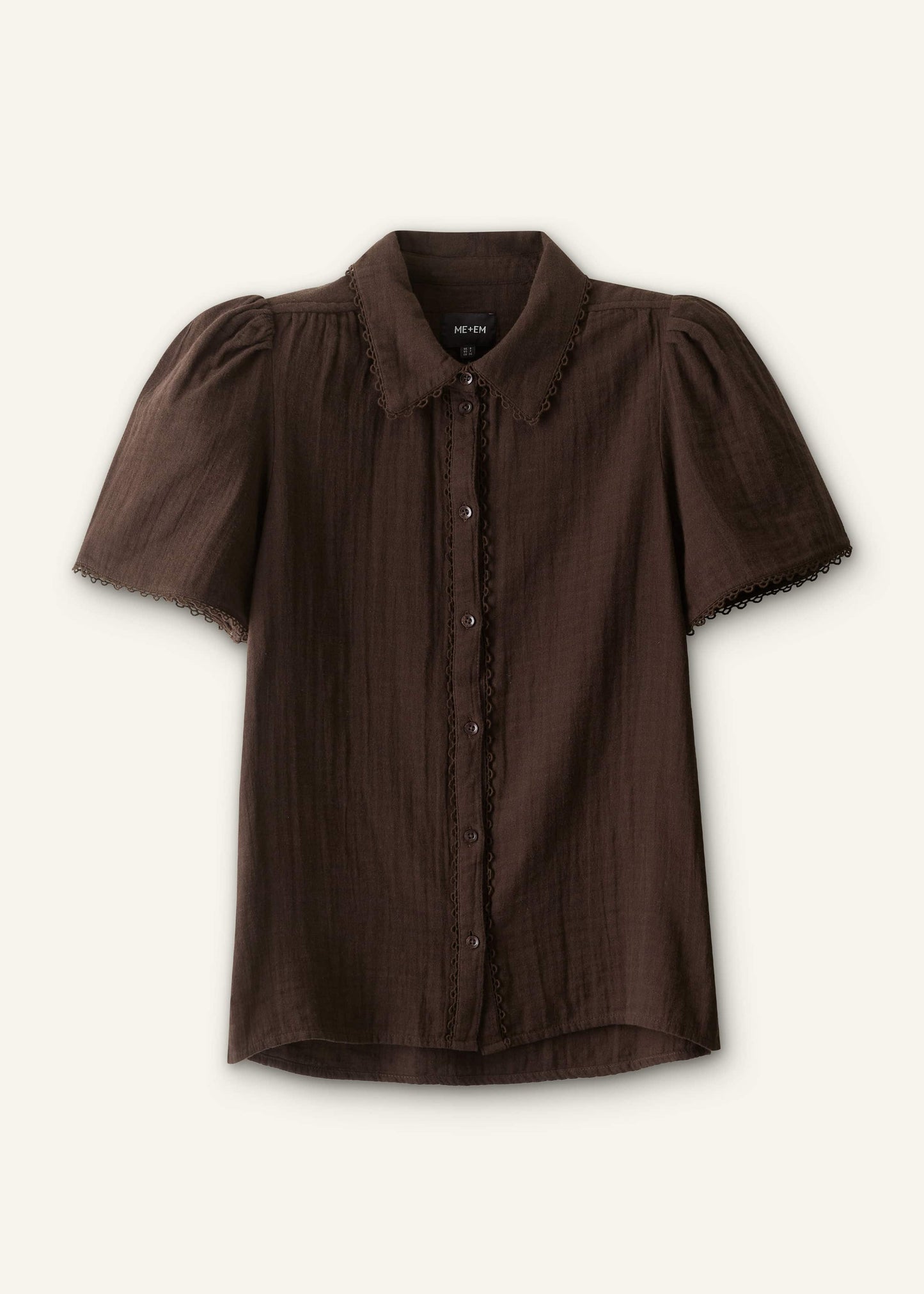 Brown Cheesecloth Trim Detail Blouse