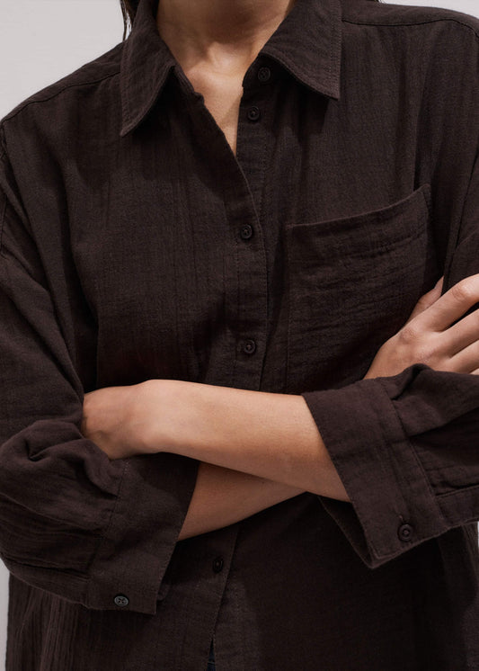 Brown Cheesecloth Relaxed Summer Shirt