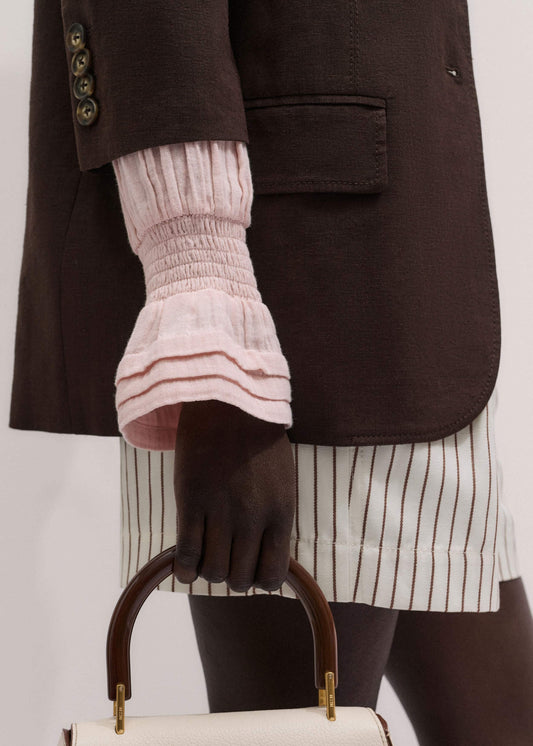 Pink Pleat Detail Long Sleeve Cheesecloth Blouse