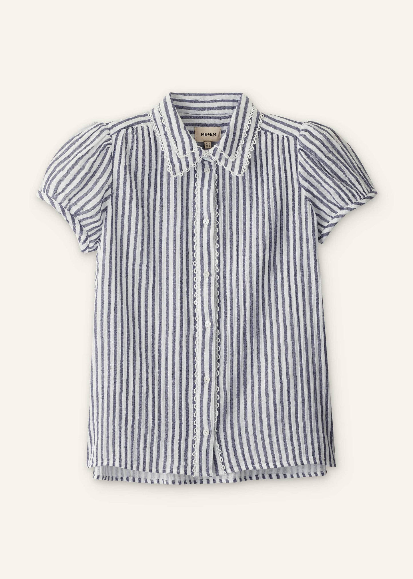 Navy Cheesecloth Stripe Cap-Sleeve Blouse