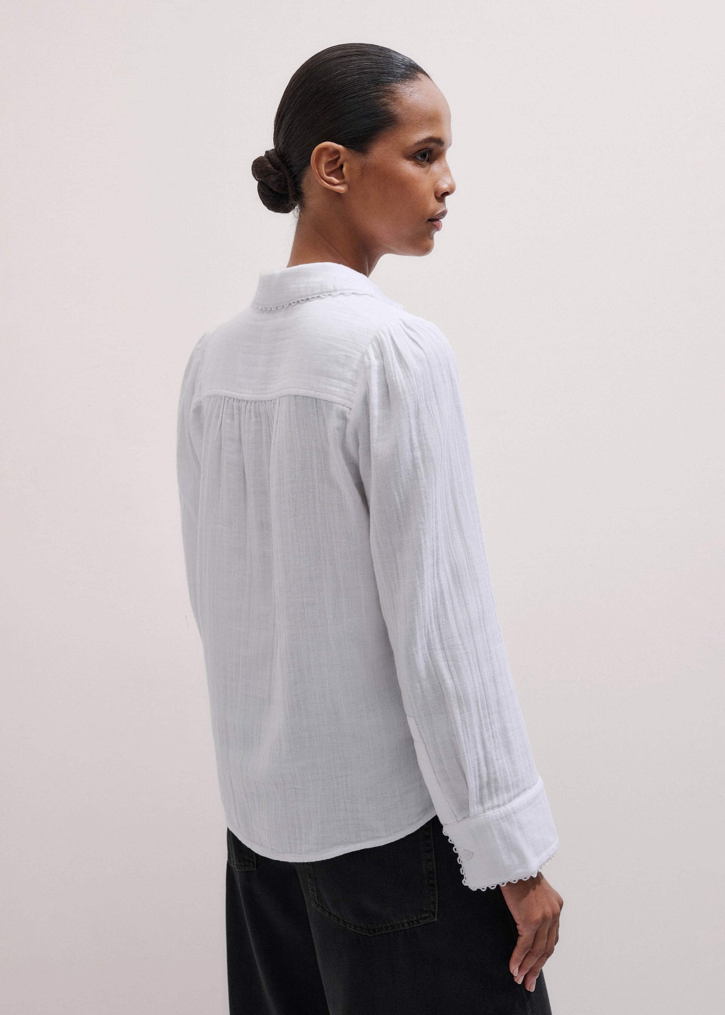 White Cheesecloth Trim Detail Shirt
