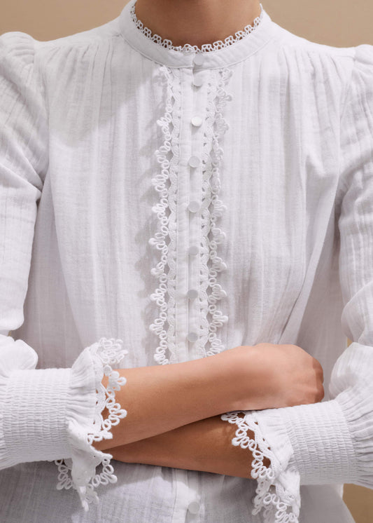 White Cheesecloth Intricate Detail Blouse