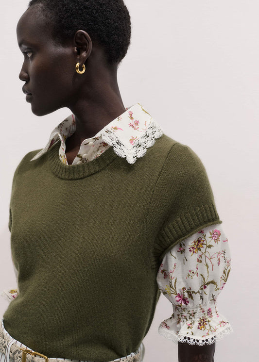 Cream Silk Cotton Wild Spring Floral Print Blouse