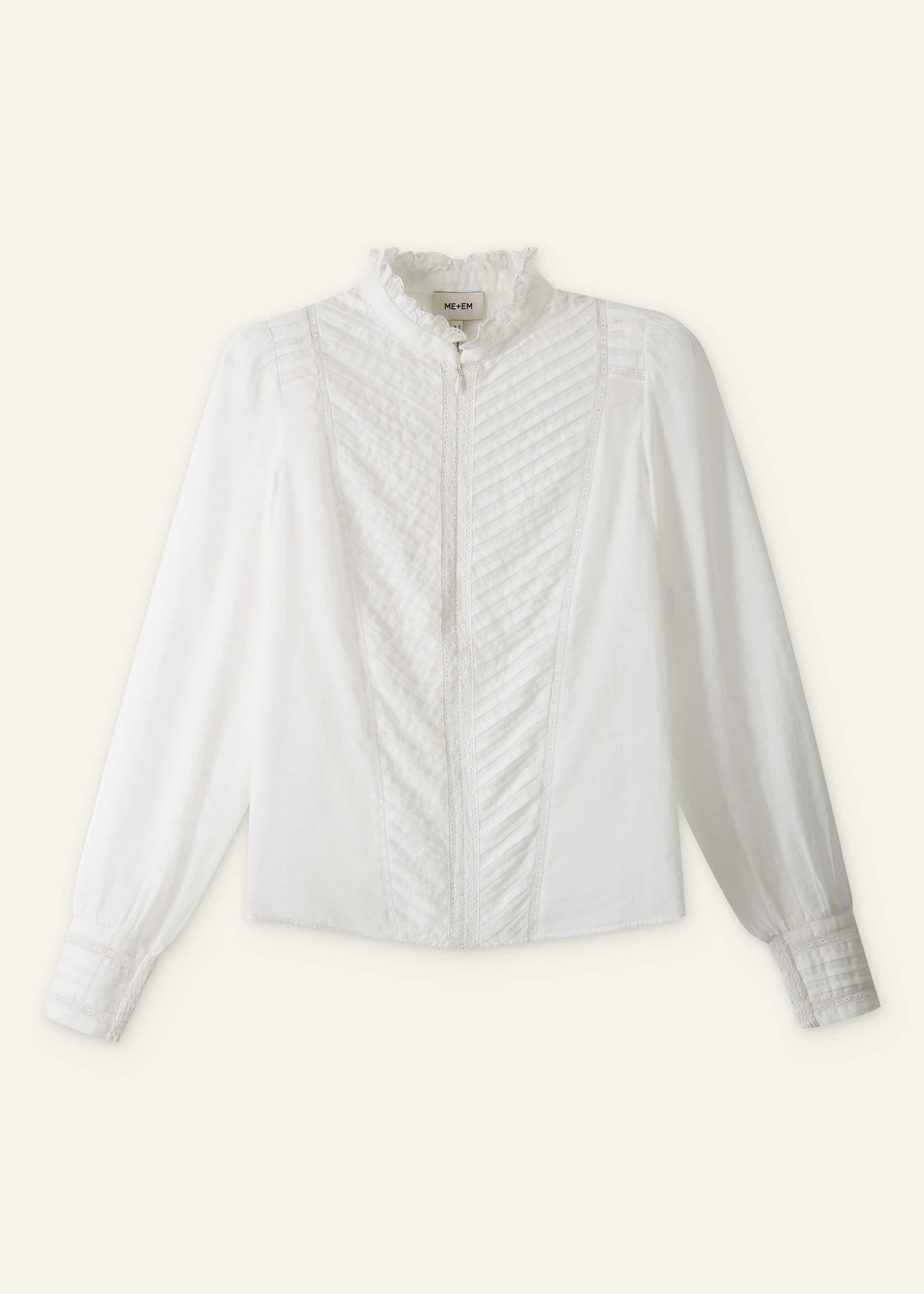 White Delicate Pintucked High-Neck Top