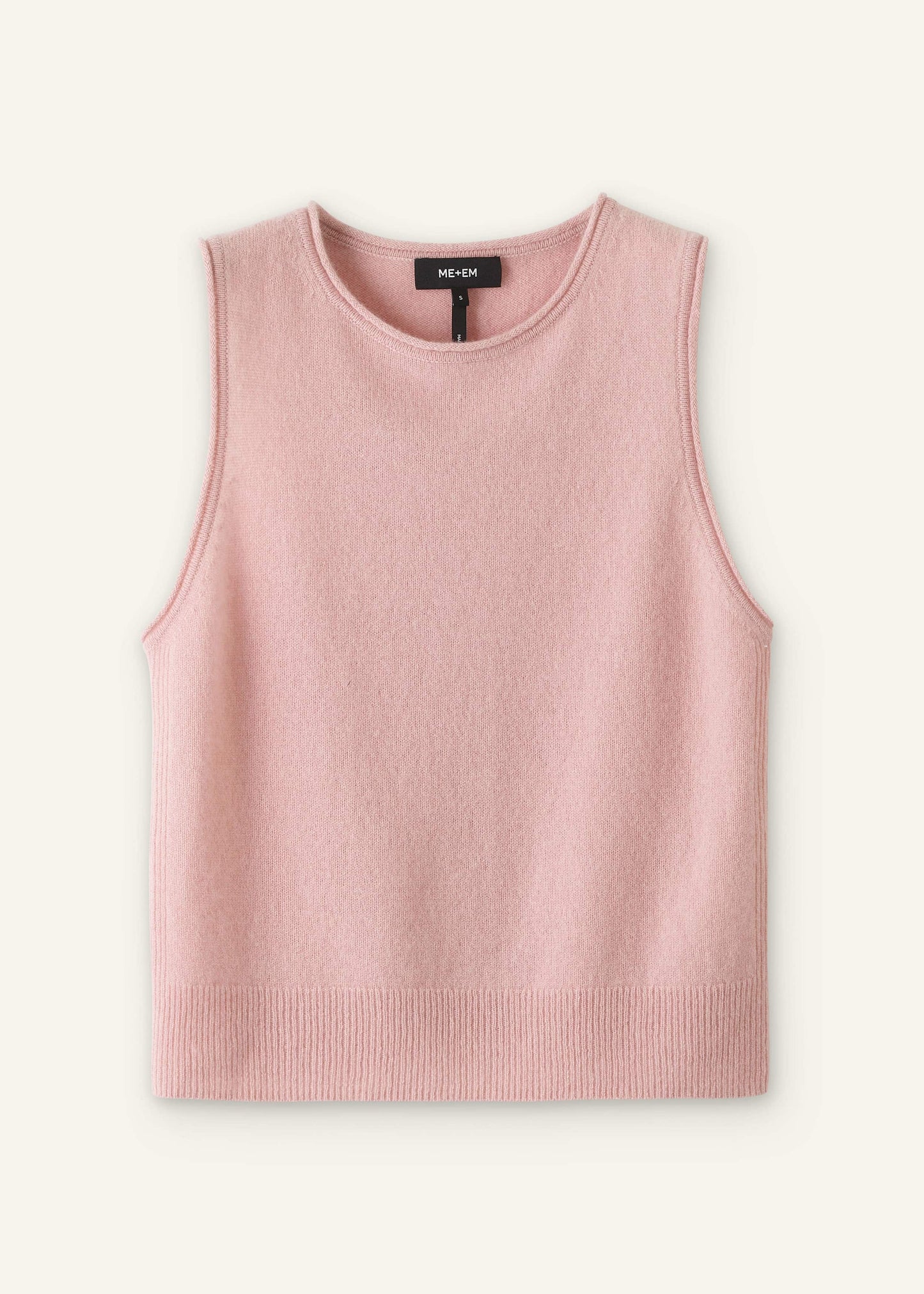 Pink Cashmere Roll Trim Knit Sweater Vest