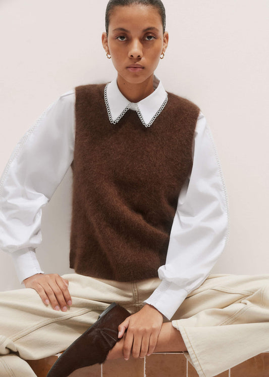 White Collared Layering Top