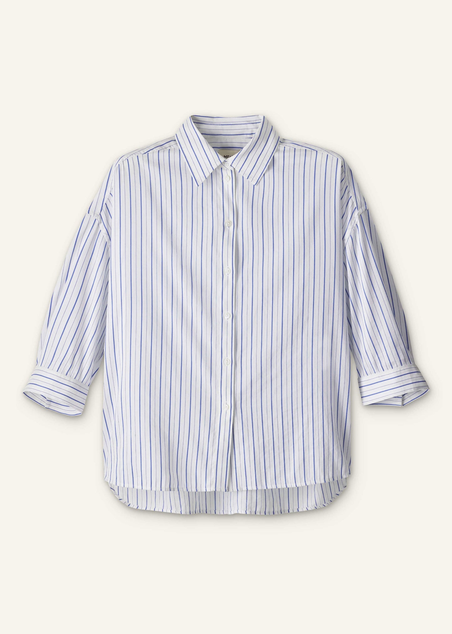 Blue Boxy Striped Crop Sleeve Shirt