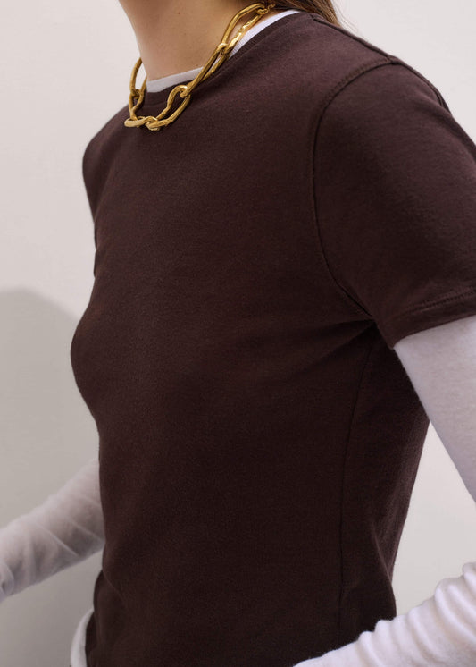 Brown Sheer Double-Layer Look Top