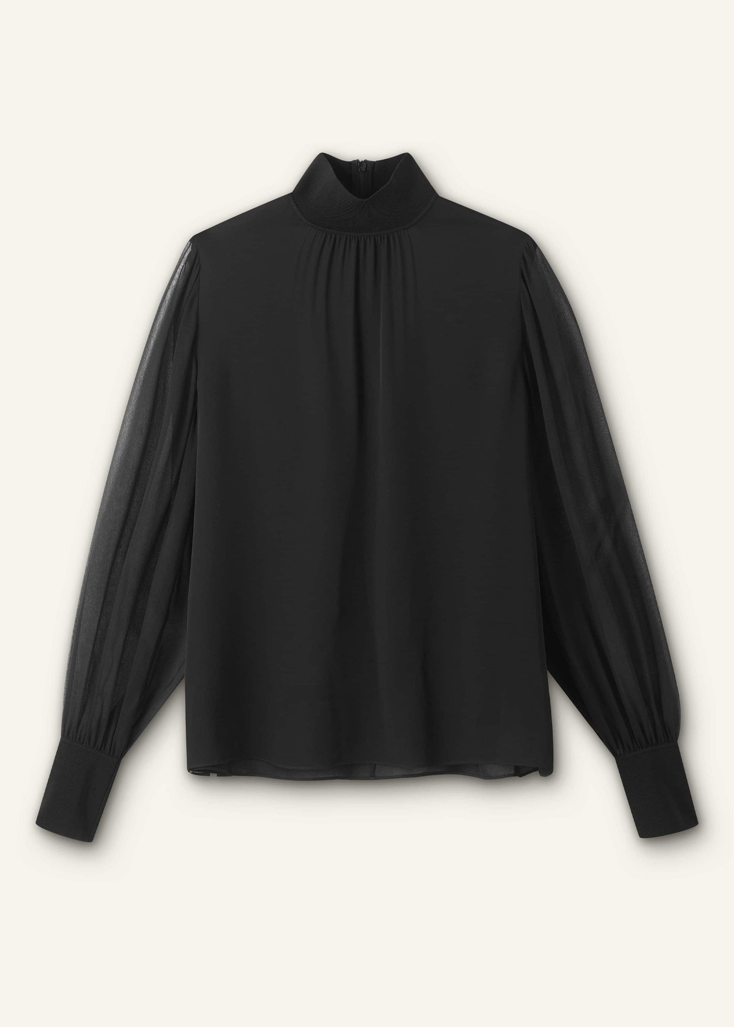 Black Silk Chic Rib Straight Blouse