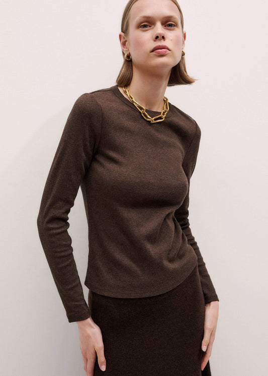 Brown Cotton Rib Perfect Basic Top