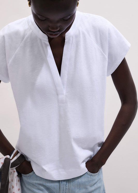 White Open Placket Swing Top