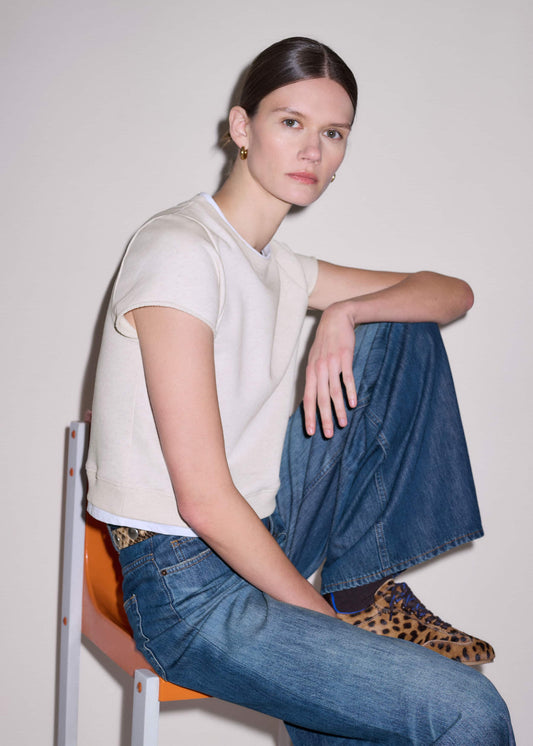 Oatmeal Double Layer Short Sleeve Sweatshirt