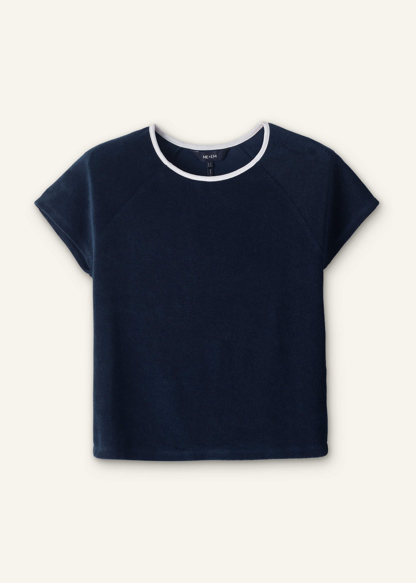 Navy Toweling Rib Trim Baby Tee