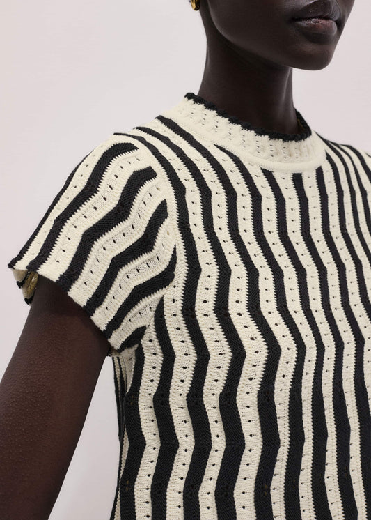 Cream Textured Pointelle Knit Swing Top