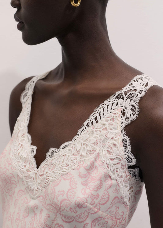 Cream Silk Satin Entangled Lace Trim Cami Top