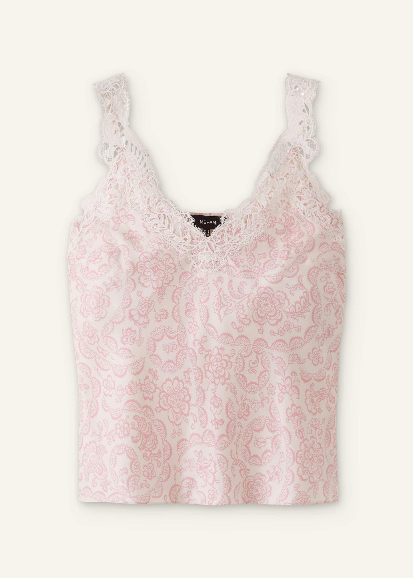 Cream Silk Satin Entangled Lace Trim Cami Top