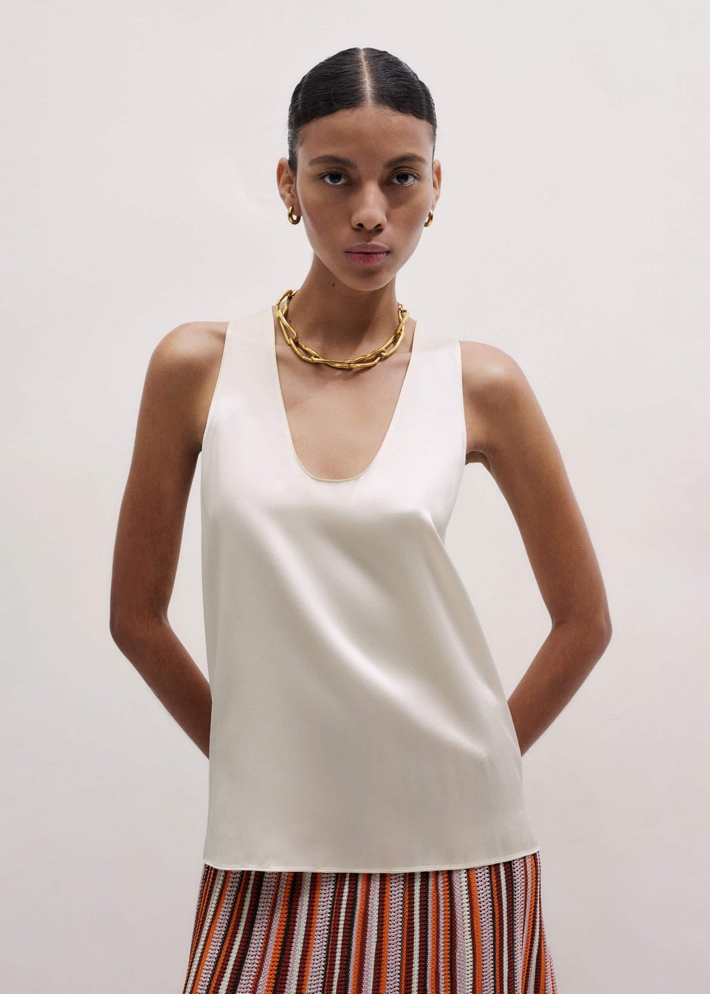Cream Fluid Evening Tank Top