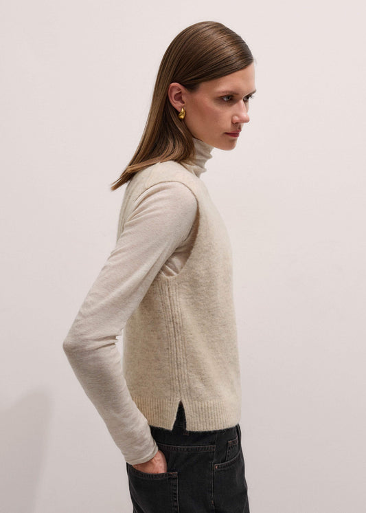 Cream Alpaca Blend Straight Knit Vest