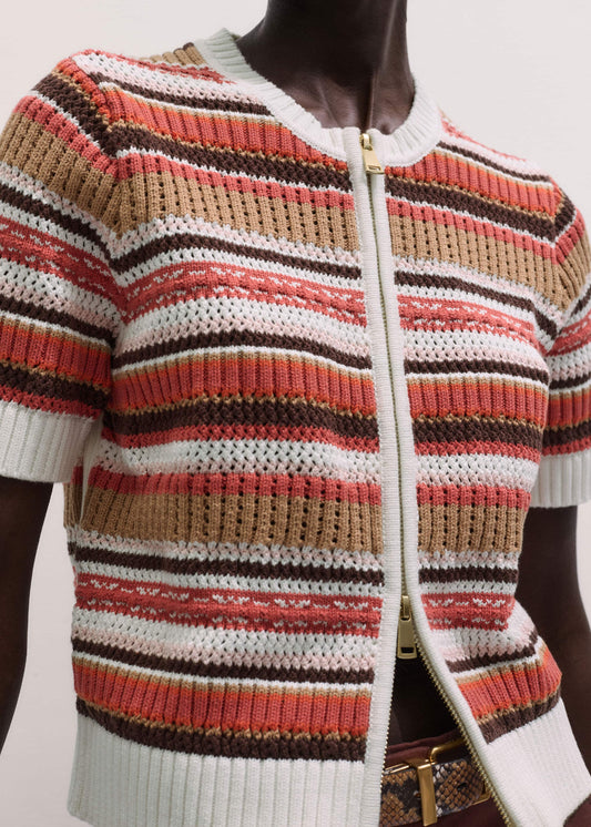 Cinnamon Brown Double Zip Knit Tee