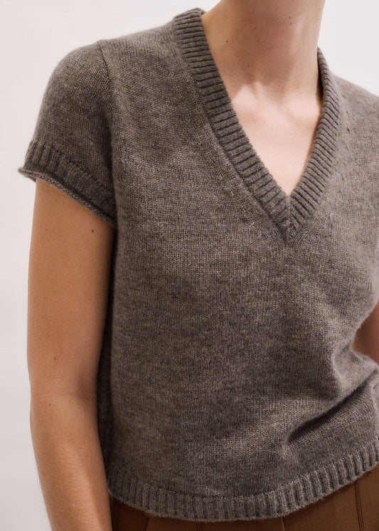 Hazelnut Merino Cashmere Silk V-Neck Baby Tee